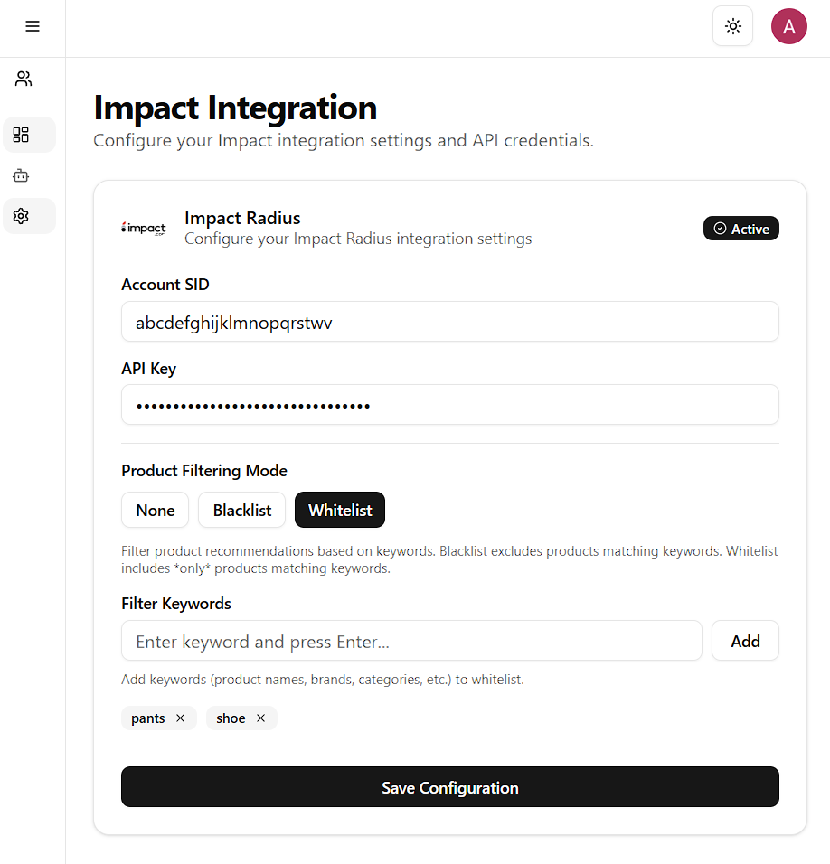 Integration Settings Placeholder